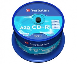 CD-R lemez, Crystal bevonat, AZO, 700MB, 52x, 50 db, hengeren VERBATIM "DataLife Plus"